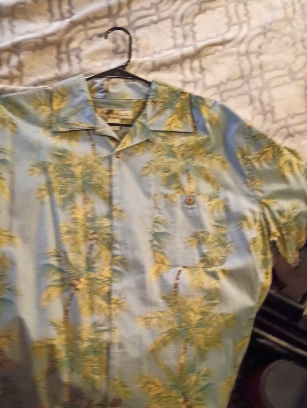 Joe Marlin Men's Tropical Palm Print Camp Shirt - Light Blue & Yellow